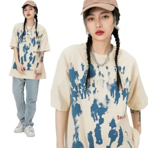 Wenkouban 90s streetwear Street High Street Abstract Figure Theme Oversize Short Sleeve T-shirt