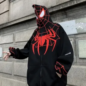 Wiaofellas Men Y2K Spider Hooded Coat Mens Autumn Embroidery Casual Jacket 320gsm Male Zip Up Sweatshirt Hip Hop Streetwear Oversize Coats