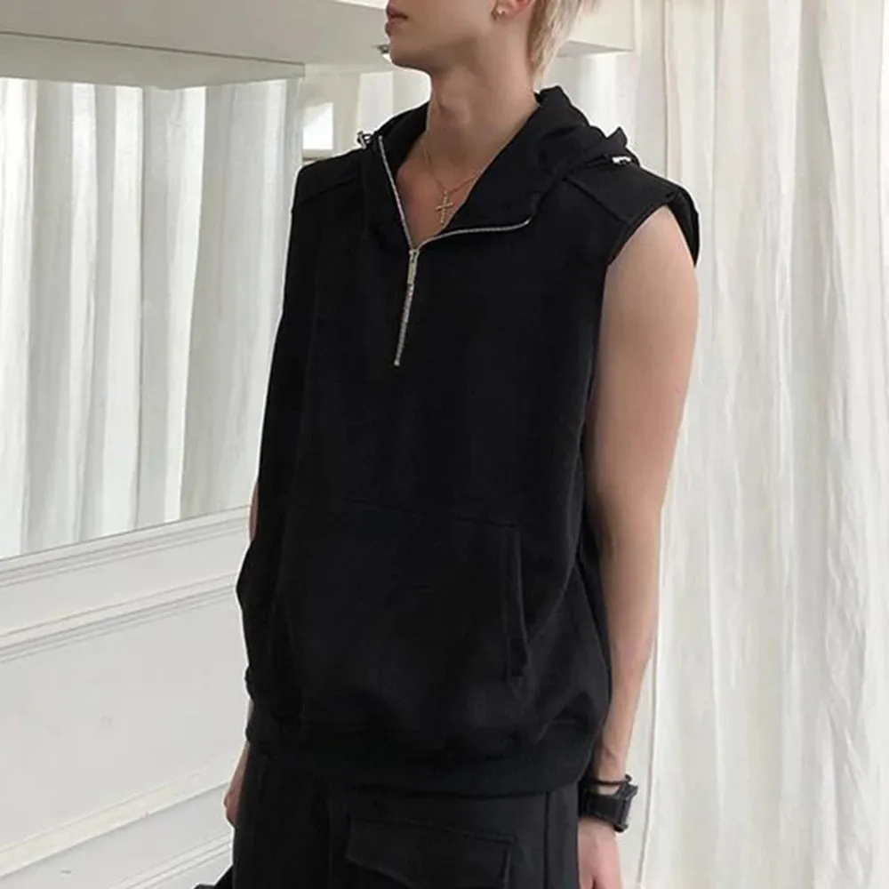 Wiaofellas  -  Mens Clothing American Street Hooded Vest Coat Sleeveless T-Shirt Spring and Summer Casual Loose Vest Sweatshirt Unisex