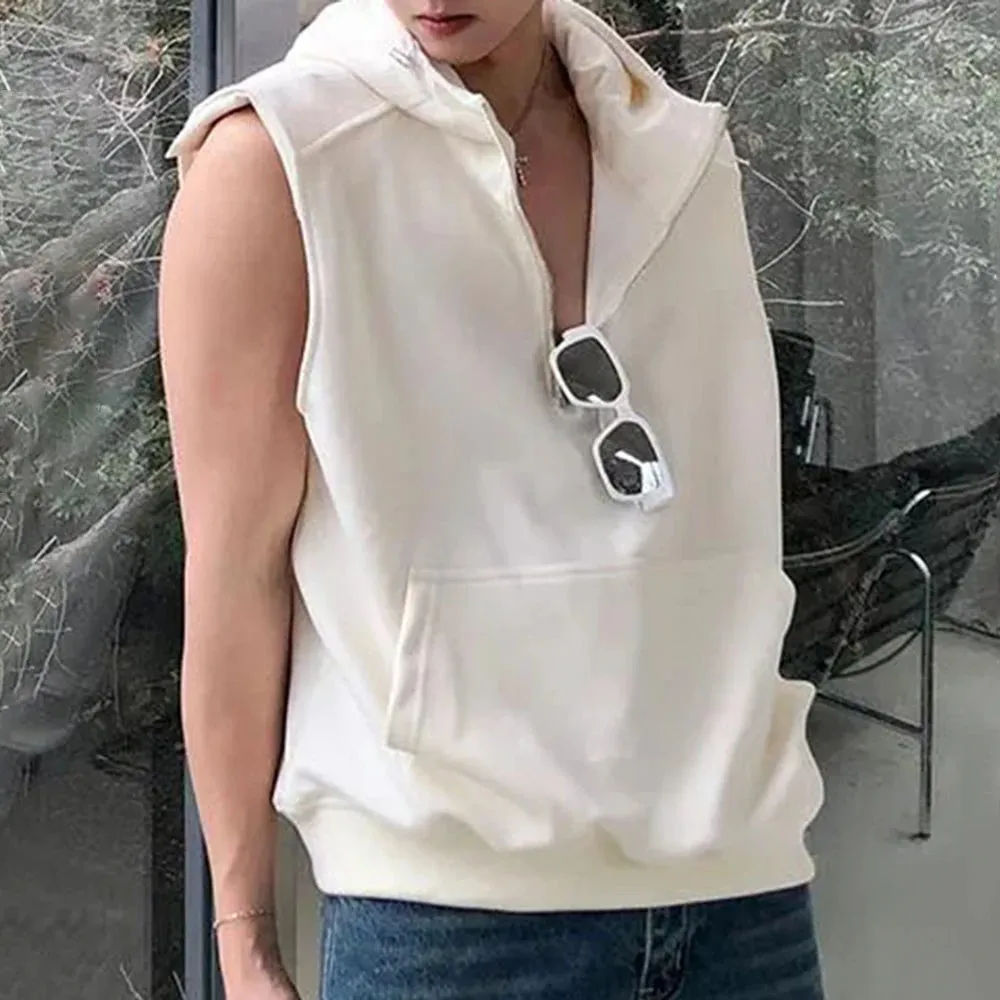 Wiaofellas  -  Mens Clothing American Street Hooded Vest Coat Sleeveless T-Shirt Spring and Summer Casual Loose Vest Sweatshirt Unisex