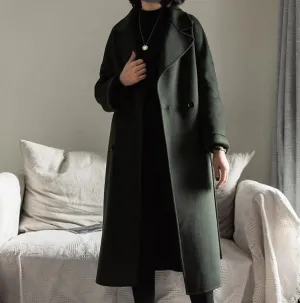 Winter Black Wool Coats Long Women Wool Coat Jacket/8900