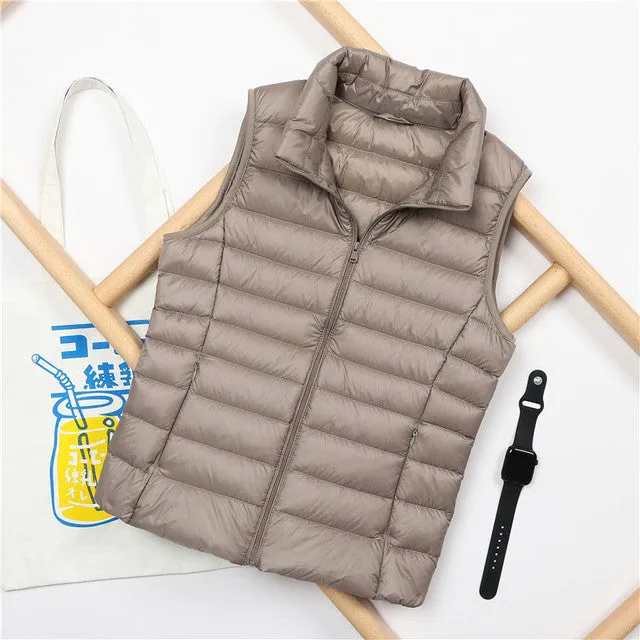 Wjczt 2022 New Autumn Women Ultra Light Down Vest White Duck Down Coat Parka Ladies Sleeveless Waistcoat Plus Size 3XL