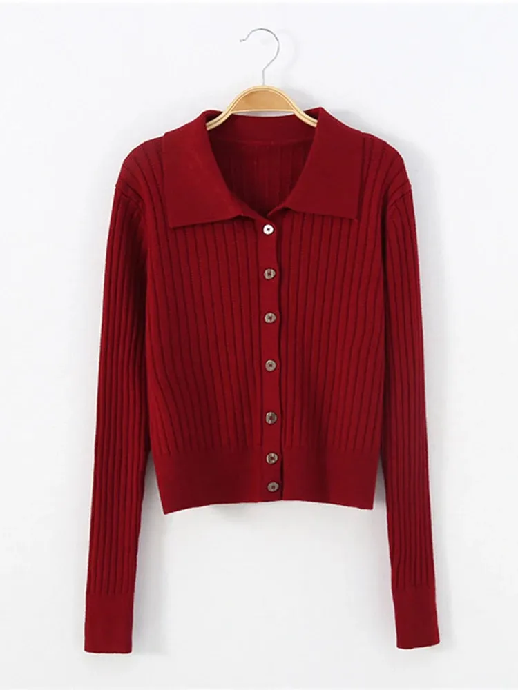 Women Knitted Cardigan Long-sleeved Lapel Sweater Women's 2022 New Slim Sweater Coat C-164