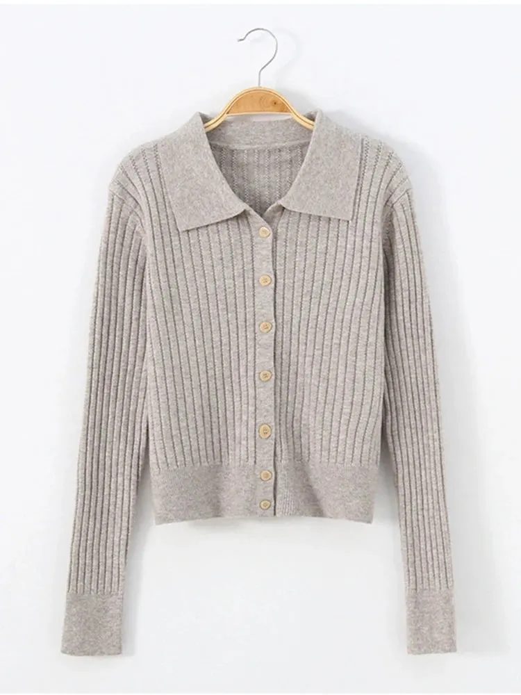 Women Knitted Cardigan Long-sleeved Lapel Sweater Women's 2022 New Slim Sweater Coat C-164