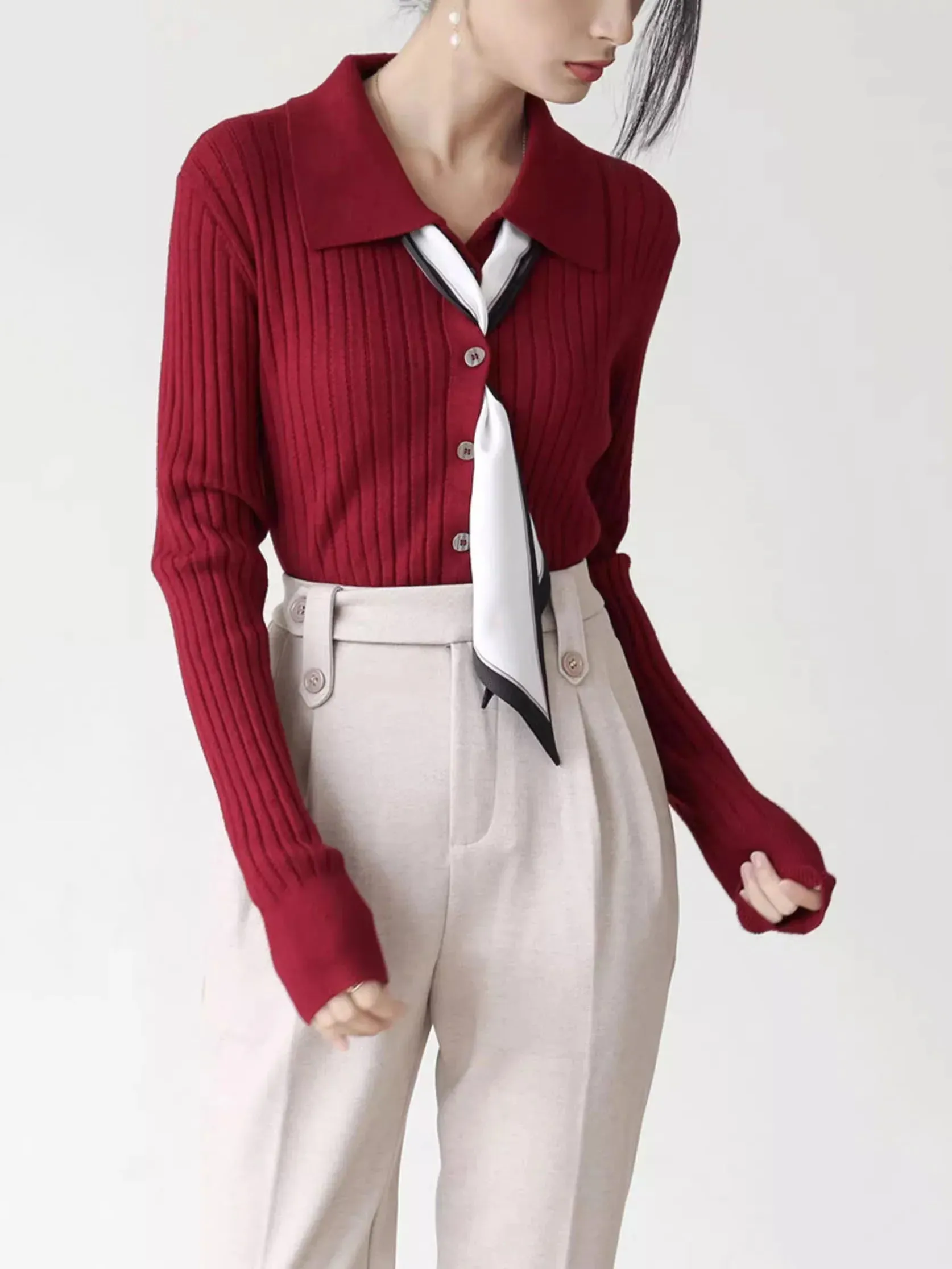 Women Knitted Cardigan Long-sleeved Lapel Sweater Women's 2022 New Slim Sweater Coat C-164