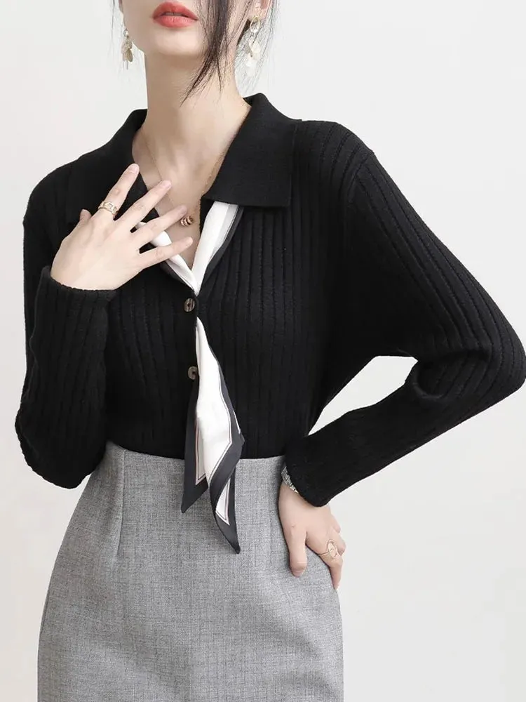 Women Knitted Cardigan Long-sleeved Lapel Sweater Women's 2022 New Slim Sweater Coat C-164