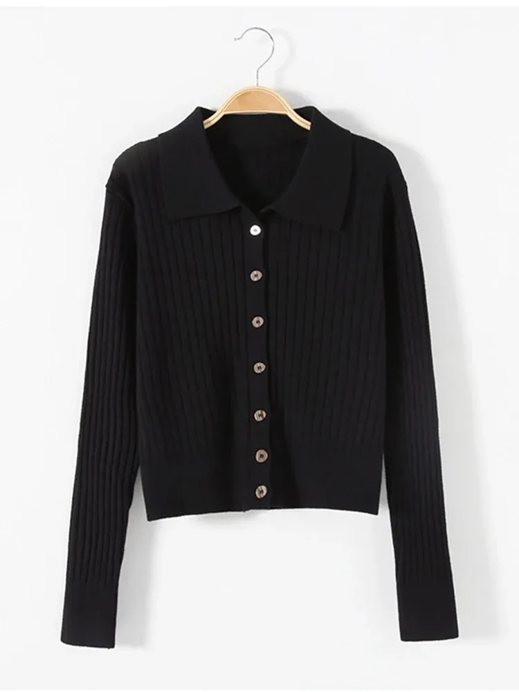 Women Knitted Cardigan Long-sleeved Lapel Sweater Women's 2022 New Slim Sweater Coat C-164