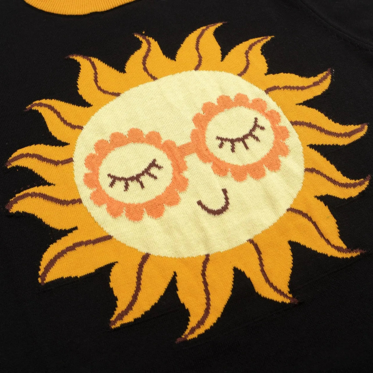 Women's Black Knitted T-shirt With Sun