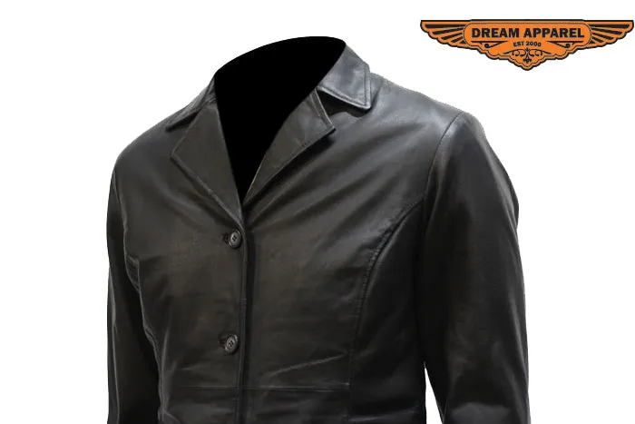 Womenss Light Weight Long Black Leather Jacket